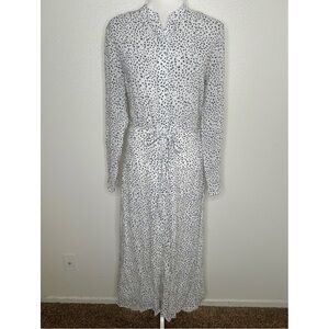 Cloth & Stone White & Blue Dotted Long Sleeve Button-Up Maxi Dress Size S EUC